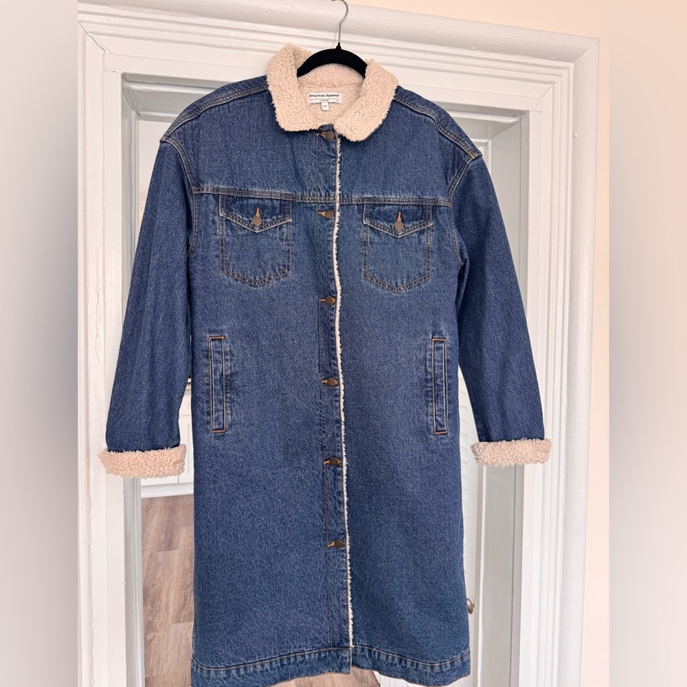 American Apparel Blue Denim Coat with Cream Sherpa Lining